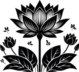 Lotus flower design Silhouette isolated black and white design