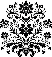 vintage decorative Floral Motif pattern design Silhouette black and white