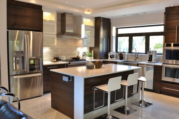 Contemporary kitchen with a breakfast bar, high-end appliances, and modern decor