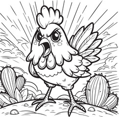 Chicken lineart coloring book illustration