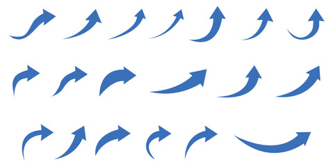 blue flat curved arrow icon sheet. diffrent arrow indicators symbols isolated vector illustration