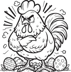 Chicken lineart coloring book illustration