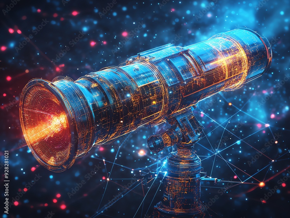 Wall mural Futuristic Telescope with glowing lights.