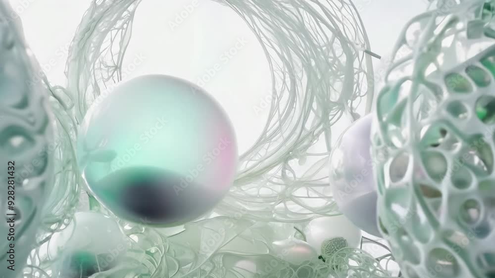 Aufkleber abstract white and pastel 3d structures with an iridescent sphere in the center against a soft backg