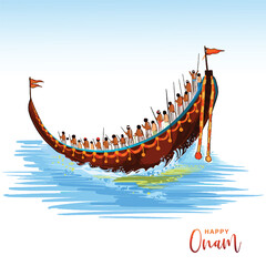 Hand draw happy onam festival of south india on card holiday background