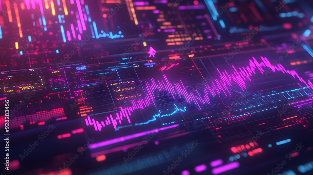 Aufkleber a close-up of colorful financial graphs and charts displayed on a digital screen, symbolizing data a