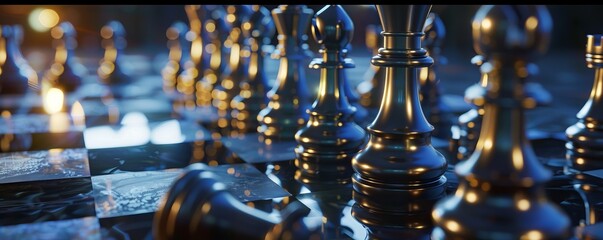 Chessboard set for an intense strategic battle, 4K hyperrealistic photo