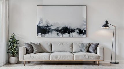Modern Living Room with Sofa | Living Room with a Window | Modern Interior Design | Minimalist White Sofa with Wall Art