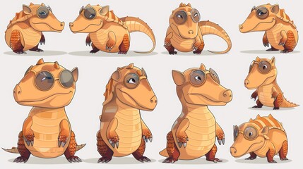 Fototapeta premium A collection of cartoon-style dinosaur characters in various poses and expressions.