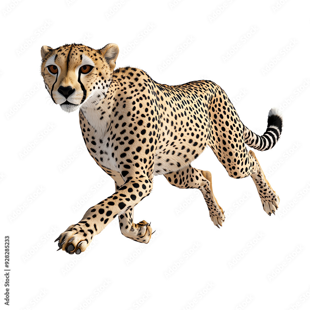 Wall mural 3d illustration of swift cheetah running on transparent background