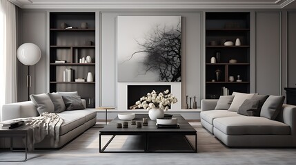 Living room with a modern gray color palette