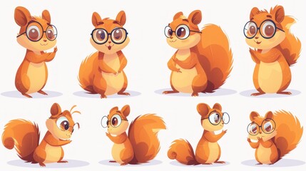 A collection of cute cartoon squirrels in various poses and expressions.