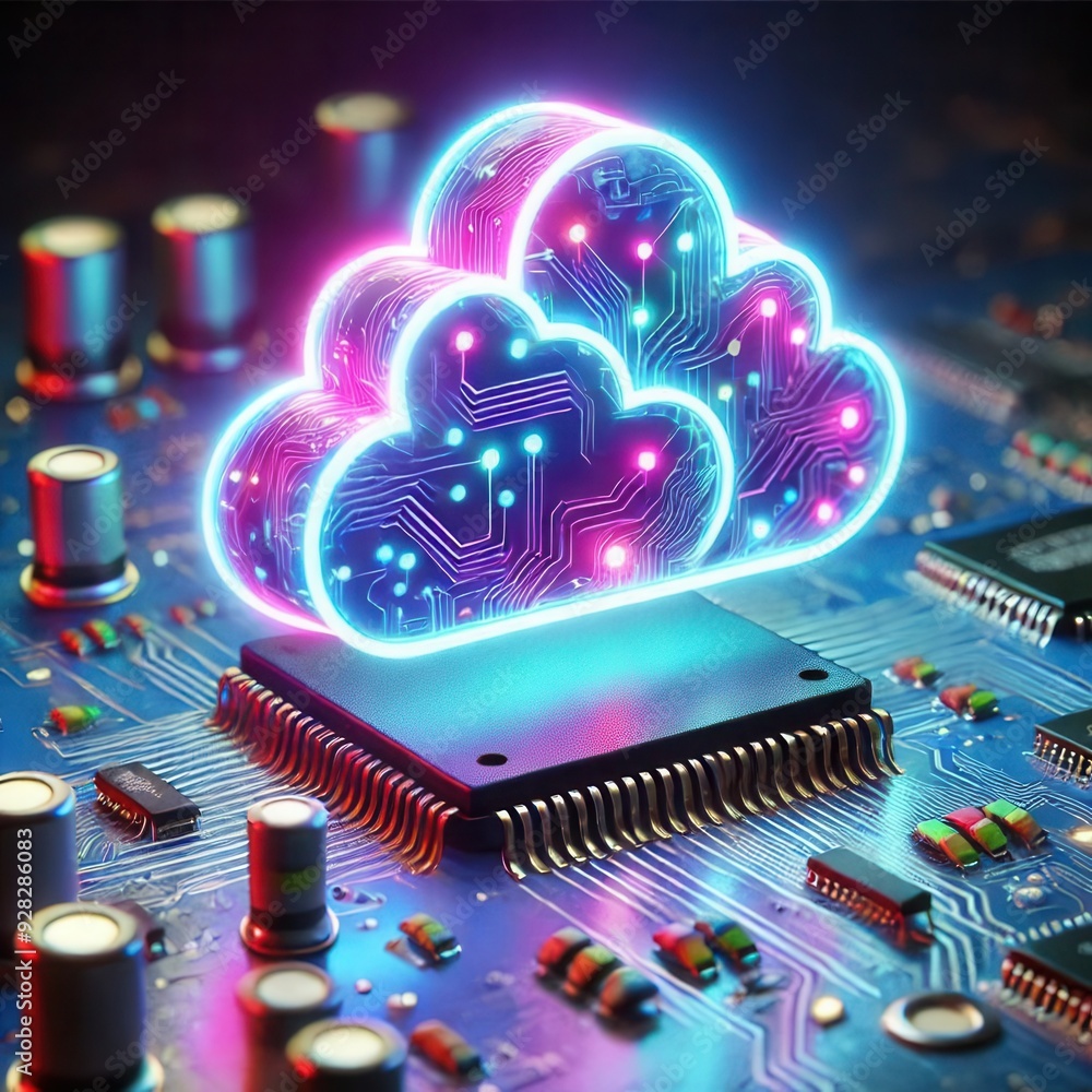Poster computer circuit board with a digital cloud