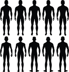 Man Body Dark Silhouette Shapes Vector Set
