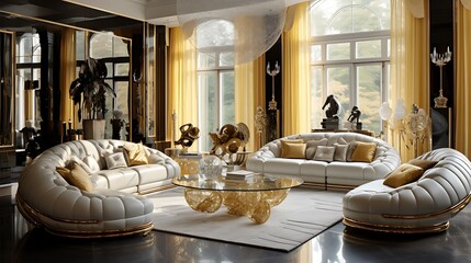 Living room with elegant gold decor