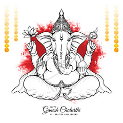 Hand draw sketch art ganesh chaturthi celebration card design