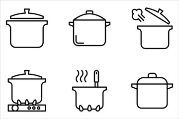 Pan, saucepan line icon set isolated on white background