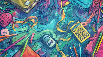 Obraz premium Playful Imagery for Back-to-School: Filled with Hand-Drawn School Essentials