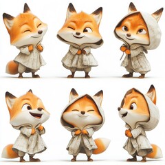 Obraz premium A cute animated fox character in various playful poses and expressions.