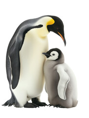 Mother and baby penguins isolated on white