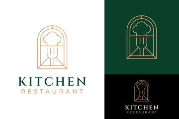 Boho Emblem Fork Toque Food Kitchen Restaurant Logo Design Branding Template