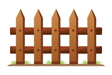 Rustic wooden fence flat vector illustration on white background.