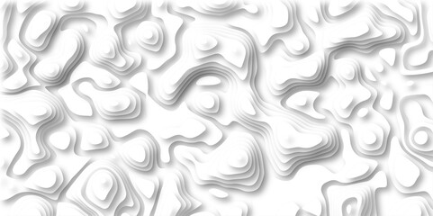 3D Papercut Stylized White topographic contour scheme and terrain. Abstract lines or wavy backdrop background. Topography grid map. Geographic line mountain relief. Contour map background.