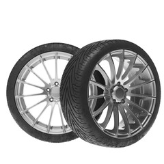 Fototapeta premium new tires with silver rims isolated