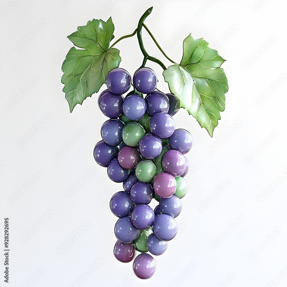 Poster rendered grape bunch in purple and green hues on clean white background watercolor style 3d of a lus