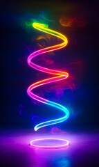 A neon spiral of colored smoke on a dark background