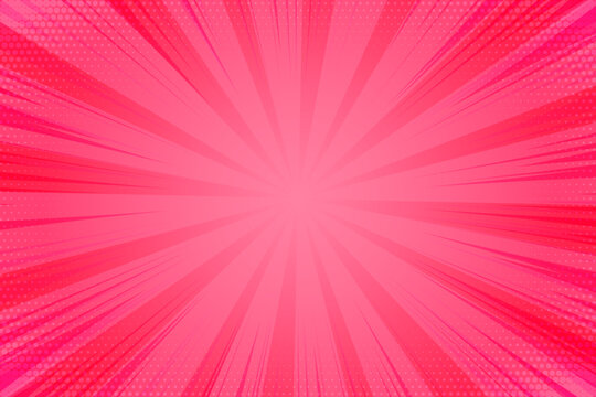 Pink comic background with pop art pattern. Cartoon sunburst abstract vector frame. Halftone bright vintage explosion effect. Manga textured shiny wallpaper.