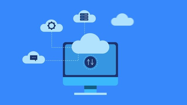 Cloud computing technology web service for business and enterprise, secure network, database management and server storage conceptual video animation. 