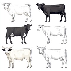 Fototapeta premium A collection of illustrated cows in various colors and patterns.