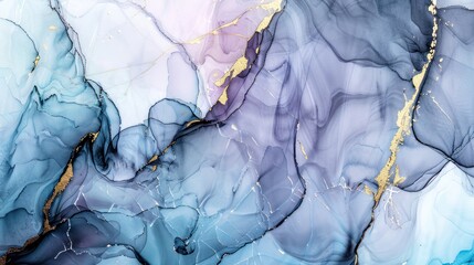 Naklejka premium Abstract Blue and Purple Watercolor Painting with Gold Accents
