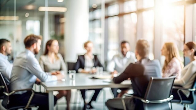 Blurry Team Meeting Background - Soft-focus image of a team meeting with blurred surroundings.
