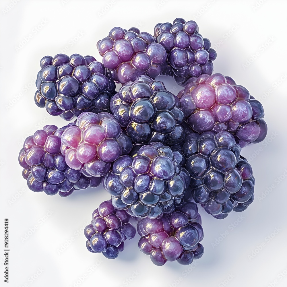 Aufkleber closeup view of a luscious blackberry cluster with a shiny translucent texture set against a clean w