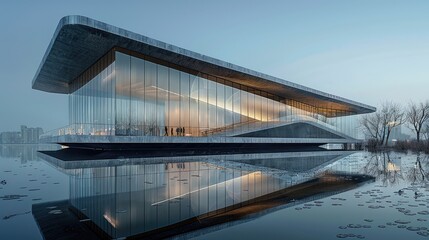 exterior of the museum is made up of two triangular elements