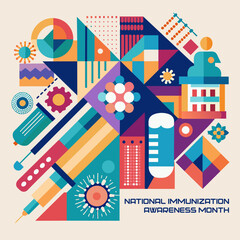 Colorful illustration of national immunization awareness month