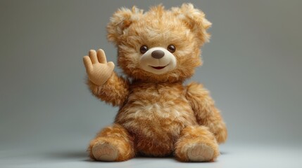 Obraz premium cute brown toy bear with waving hand on white background