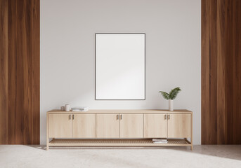 Elegant home living room interior sideboard and art decoration, mockup frame