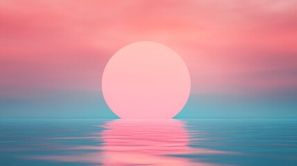 Abstract ocean scenery with blue and pink circle with copy space