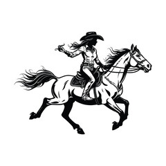 Dynamic Cowgirl on Galloping Horse Illustration