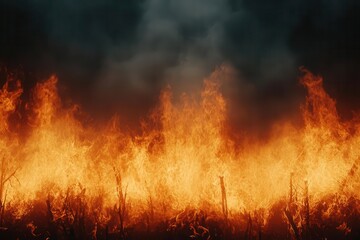 A dramatic image of fire raging against a darkened background, capturing the intensity and power of nature.