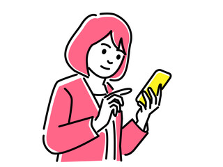 スマートフォンを操作する女性のイラスト素材