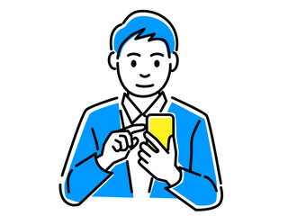スマートフォンを操作する男性のイラスト素材