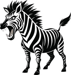 Angry Zebra Head in Black and White Stripes - Bold Wildlife Art, This striking wildlife art captures the fierce expression of a zebra, making it perfect for minimalist designs, prints.