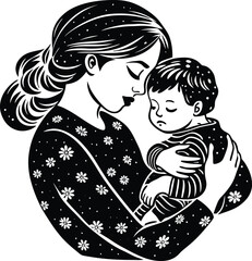 a child in a mother,s arms silhouette illustration