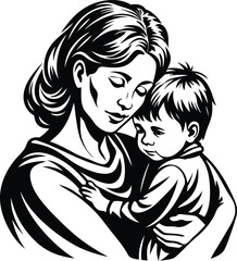 a child in a mother,s arms silhouette illustration