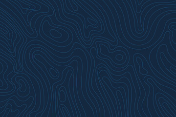 Blue abstract topographic map background. Blue topographic terrain lines on a dark blue background