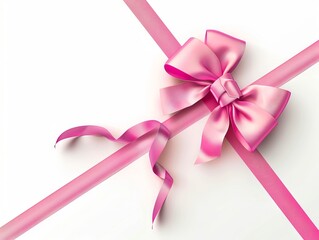 A pink ribbon with a large bow on a white background